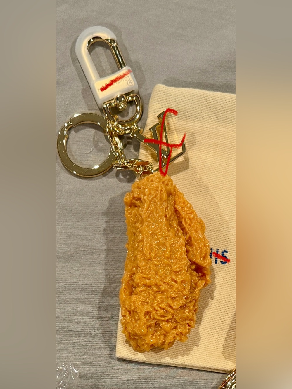 Chicken Wing Gold-Tone Bag Charm Keychan